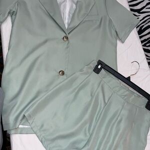 Women's Sage Green Blazer and Shorts Set